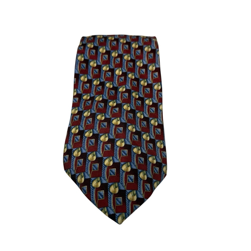 Altea Nordstrom Men's Necktie Tie Silk Repp Burgundy & Blue  w/‎ Gold 60" & 4"